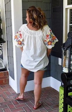 JNNA - JT14255PER - 51822 Over The Horizon Embroidered Top - White TOPS