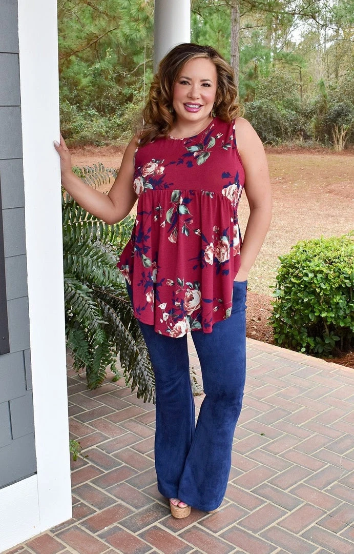 Heimish - BL-ST1748-10 - 2822 Waste No Time Floral Top - Wine TOPS