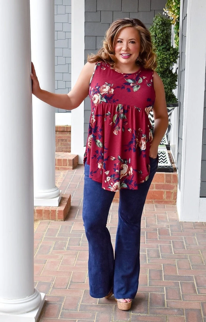 Heimish - BL-ST1748-10 - 2822 Waste No Time Floral Top - Wine TOPS