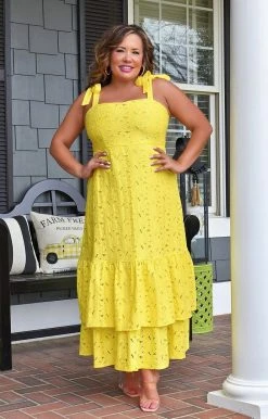 Flying Tomato - AD2496-PP - 32822 DRESSES Say No More Lace Maxi Dress - Yellow