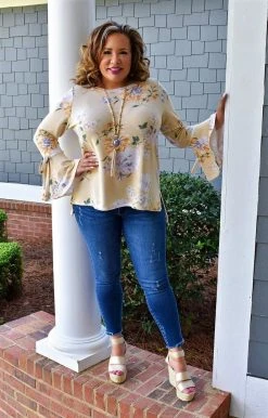 143 Story - TM8412A-PP - 32922 All Great Things Floral Top - Yellow TOPS