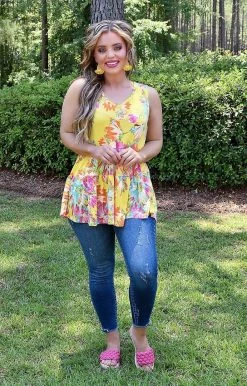 BE Stage - PT11072 - 51922 Caribbean Crush Floral Top - Yellow