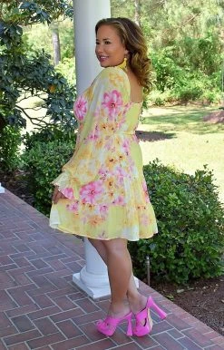 Flying Tomato - LD1406-PP - 41522 Essence Of Love Floral Dress - Yellow DRESSES