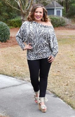 Gee Gee - WT5823 - 21022 Without Thinking Print Top - Black/Ivory TOPS